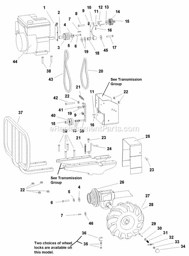 Simplicity 1694909 7016 Rt, 7Hp Tiller Engine Belts  Wheels Group (986106) Diagram