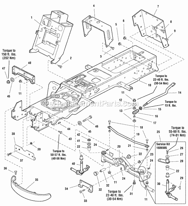 Simplicity 1695153 Conquest, 23Hp Kohler Hydro Rm Frame Group - Manual Steering (986747) Diagram