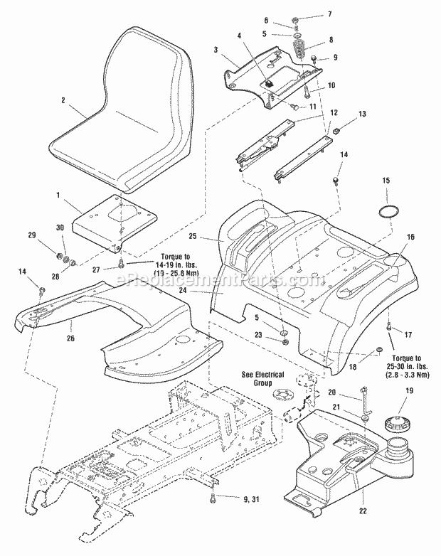 Simplicity 1695199 Prestige, 25Hp Kohler Hydro Wp Seat  Seat Deck Group (985909 987928) Diagram