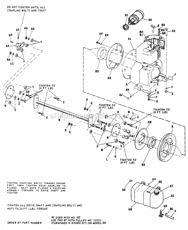 Simplicity 2025041 B-10, 9Hp (Sn 5000 & Below) Garden Tractor Engine And Drive Shaft Diagram