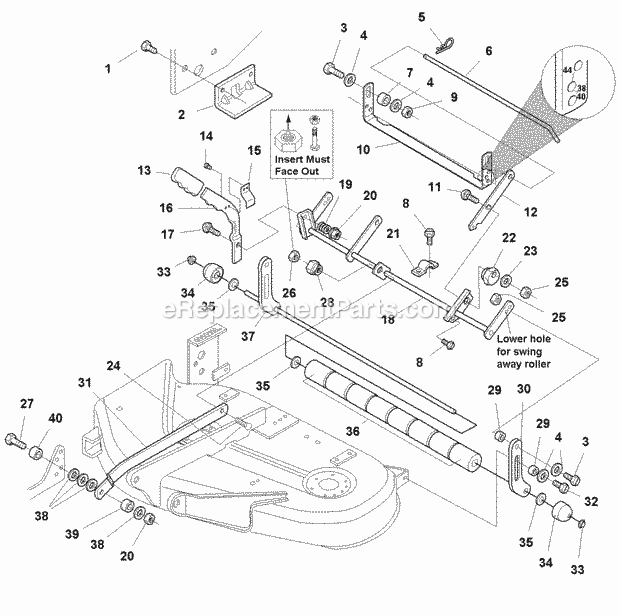 Simplicity 2690033 Regent, 15Hp Hydro And 38In Mo 38 Mower Deck - Height Adjustment  Roller Bar Group (985582) Diagram