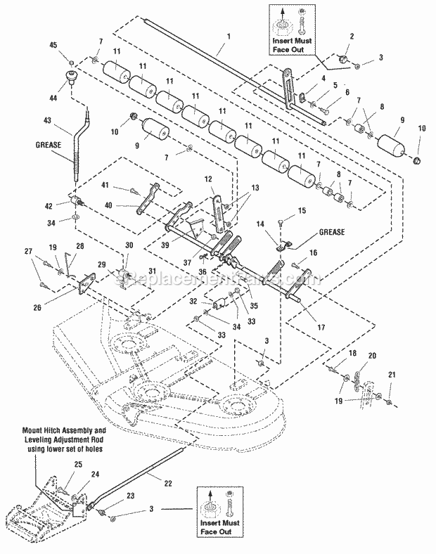 Simplicity 2690271 2722H, 22Hp Hydro Rmo And 50In 50 Mower Deck - Height Adjustment  Roller Bar (986020) Diagram