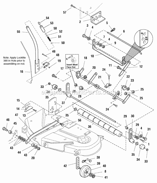 Simplicity 2690327 518H, 18Hp Hydro And 38In Mowe 38 Mower Deck - Height Adjustment  Roller Bar (985777Aa) Diagram