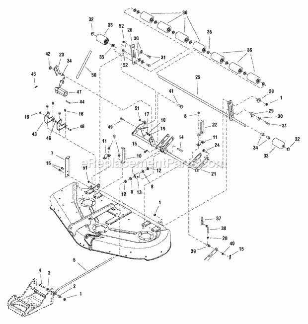 Simplicity 2690563 Prestige, 25Hp Hydro Wps Rmo A 44 Mower Deck - Electric Height Adjustment  Roller Bar Group (2987555) Diagram