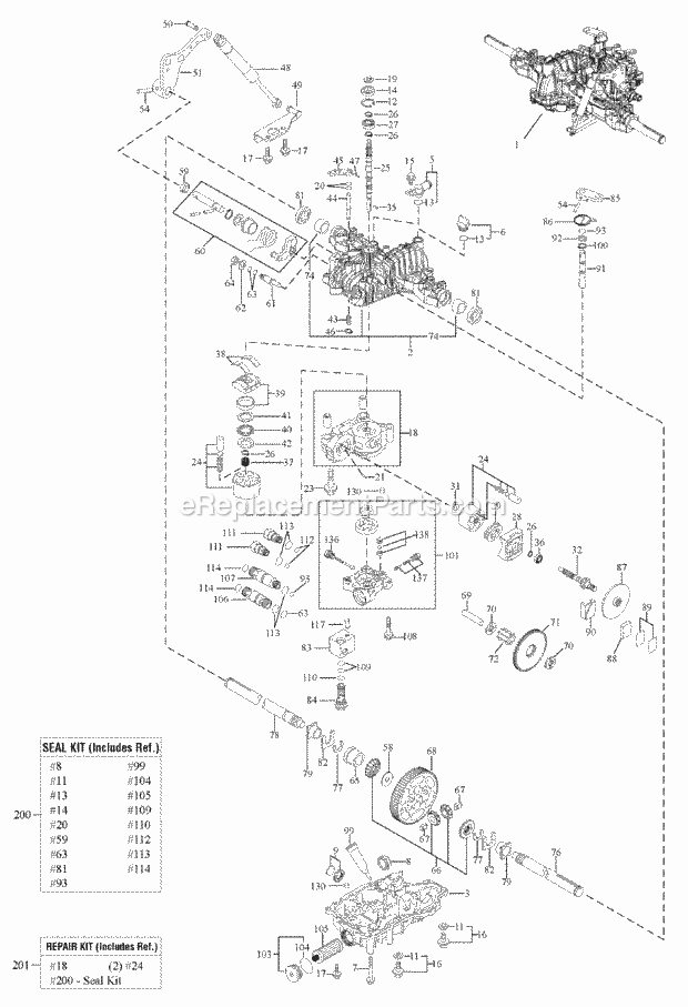 Simplicity 2690638 Conquest, 23Hp B&S Hydro W4Wd Transmission Service Parts - Tuff Torq K664C (1733478) Diagram