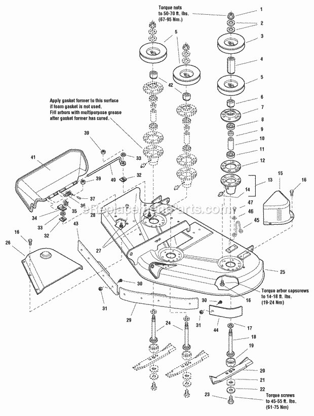 Simplicity 2690790 Conquest, 23Hp Hydro 4Wd Rmo A 50 Mower Deck - Housing Arbors  Blades Group (985972 986090 987129) Diagram