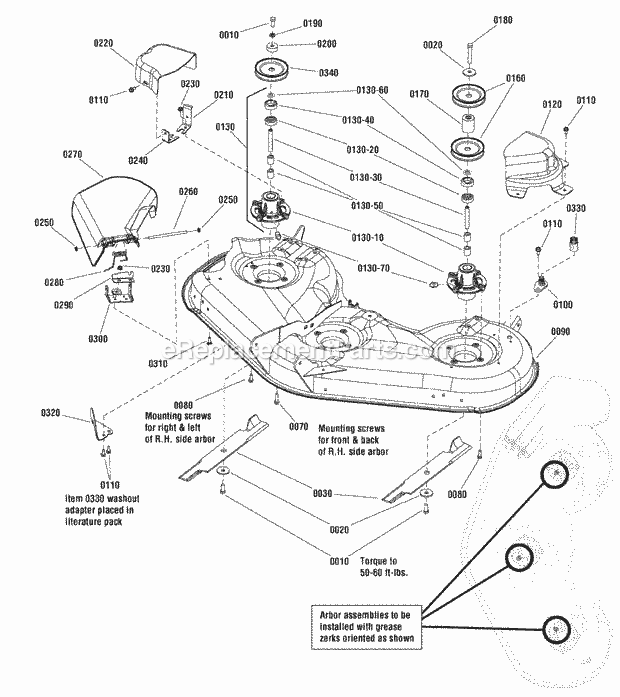 Simplicity 2690923 2724H, 24Hp Hydro 2Wd Wps Rmo 46  52 Mower Deck - Housing Arbors  Blades Group (988057 988061 988854 988855 2989498) Diagram