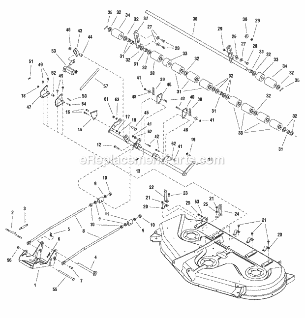 Simplicity 2690975 Mf2827, 27Hp Hydro 2Wd Wps Rmo 54 Mower Deck - Electric Height Adjustment  Roller Bar Group (2987557) Diagram