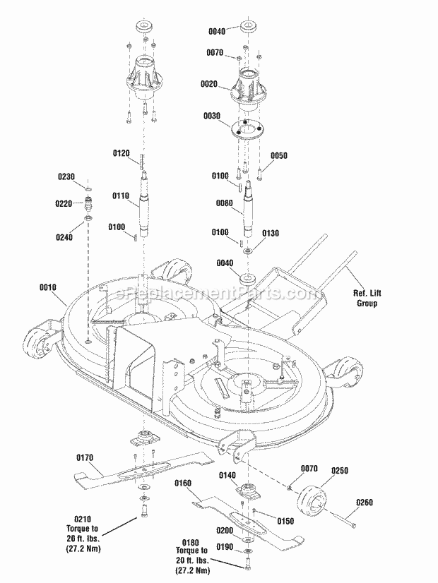 Simplicity 2691076 Regent, 2040Rdf 20Hp B&S Hydro 40 Mower Deck - Housing Hitch Arbors  Blades Group (2988005A) Diagram