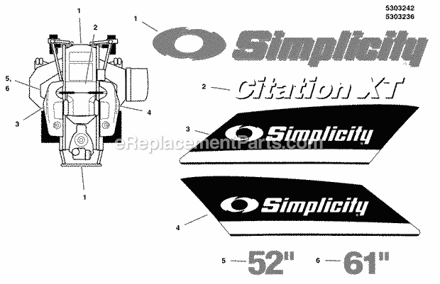 Simplicity 5901228 Citation Xt Kav2352, 23Hp Kawa Decal Group - Brand  Model (5303242) Diagram