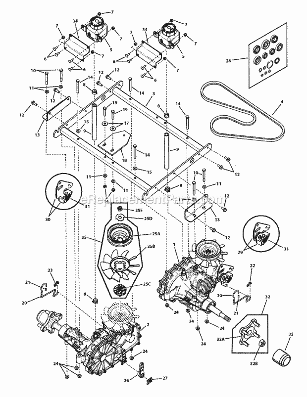 Simplicity 7800579 Zt27460, 27Hp B&S Rider W46In Transaxle Group - Zt27460 Zt2800 (7501591) Diagram