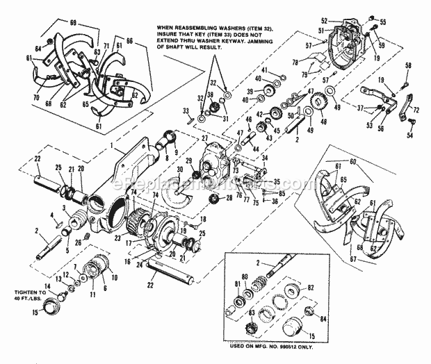 Simplicity 990511 Roticul Supermatic 4Hp Walk-Beh Transmission  Tines Diagram