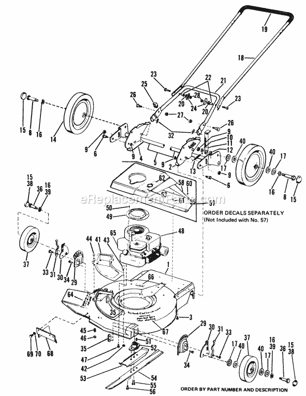 Simplicity 990534 21In Walk Behind Rotary Mower Push Model - 21 (Front Wheels  Engine For Self-Propelled) Diagram