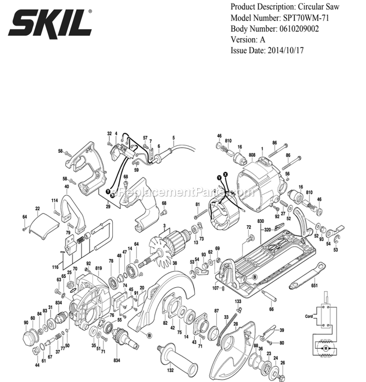 SKIL SPT70WM-71 (A) 10-1 4 In. Magnesium Worm Drive Skil With Twist Lock Page A Diagram