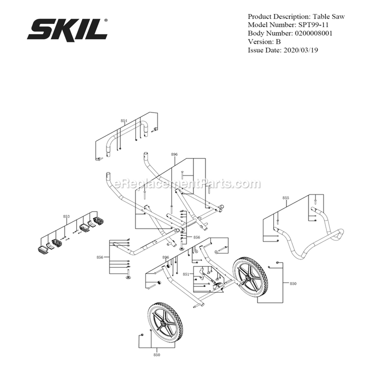 SKIL SPT99-11 (B) 10 In. Heavy Duty Worm Drive Table Saw With Stand Page E Diagram