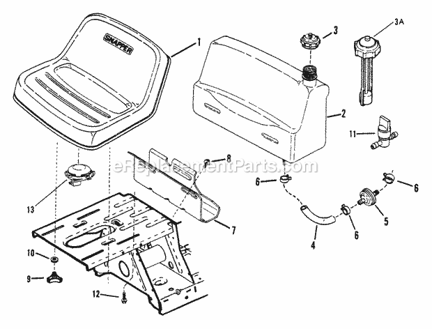 Snapper 250815BE Rear Engine Rider Series 15 Fuel Tank  Operators Seat Diagram