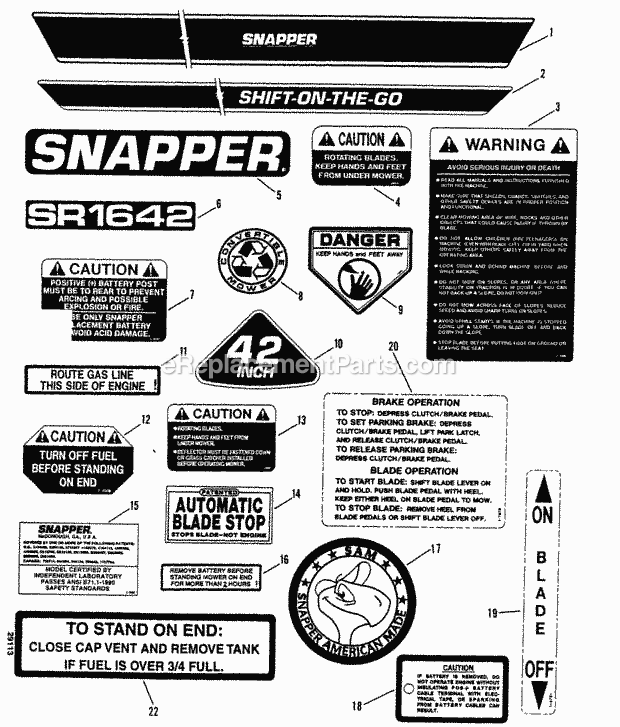 Snapper 421615TVE Rear Engine Rider Series 15 Decals Diagram