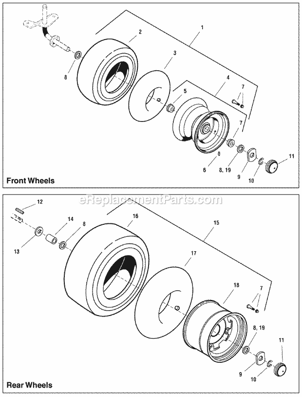 Snapper ELT19546 (2691046) 19.5Hp Hydro Drive Euro Tractor Rmo Lt200 Series Wheels  Tires Group Diagram