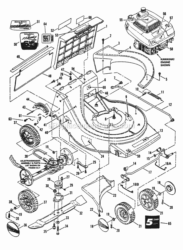 Snapper LP21550V Ropelled) Series 0 Deck Wheels  Discharge Components Diagram