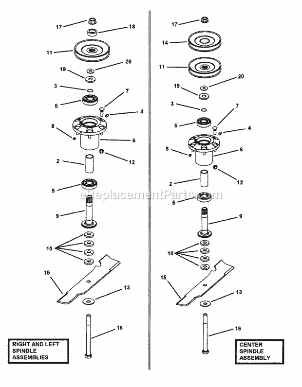 Snapper NZMJ25613KH Rider Series 3 Deck Spindle Assemblies Diagram