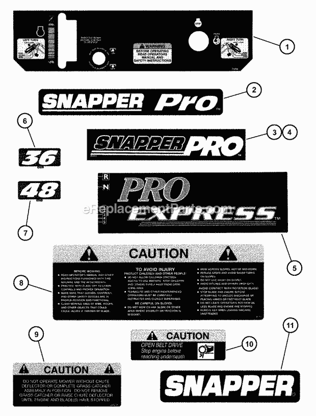Snapper SPEL150KH (Gear Drive) 15 Hp Pro Express Loop Handle Series 0 Decals (Pt 1) Diagram