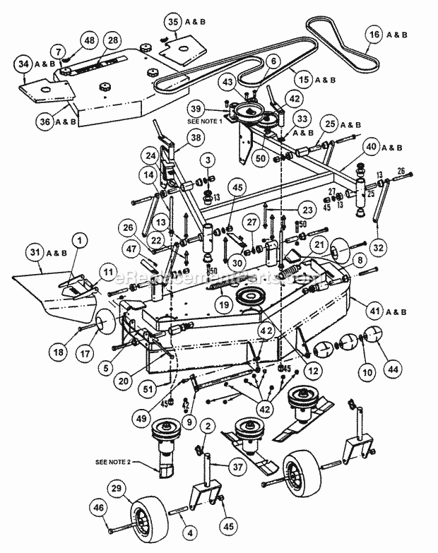 Snapper SPL1250KW 12.5 Hp Pro Gear Drive Loop Handle Mid Size Series 0 Mower Deck Assembly - Adjustable Height (48  52) Diagram