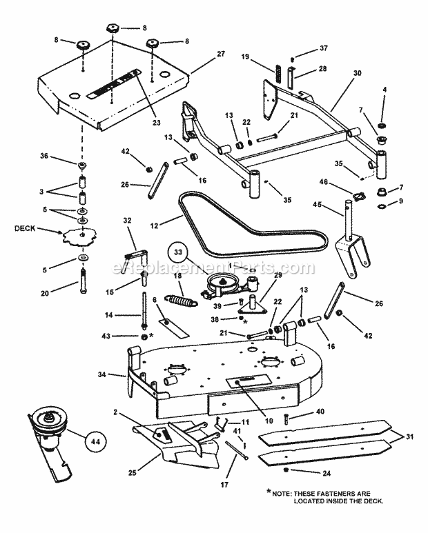 Snapper SPLH173KW (7082436) 17 Hp Pro Hydro Loop Handle Mid Size Series 3 36 Mower Deck Assembly (Adjustable Height) Diagram