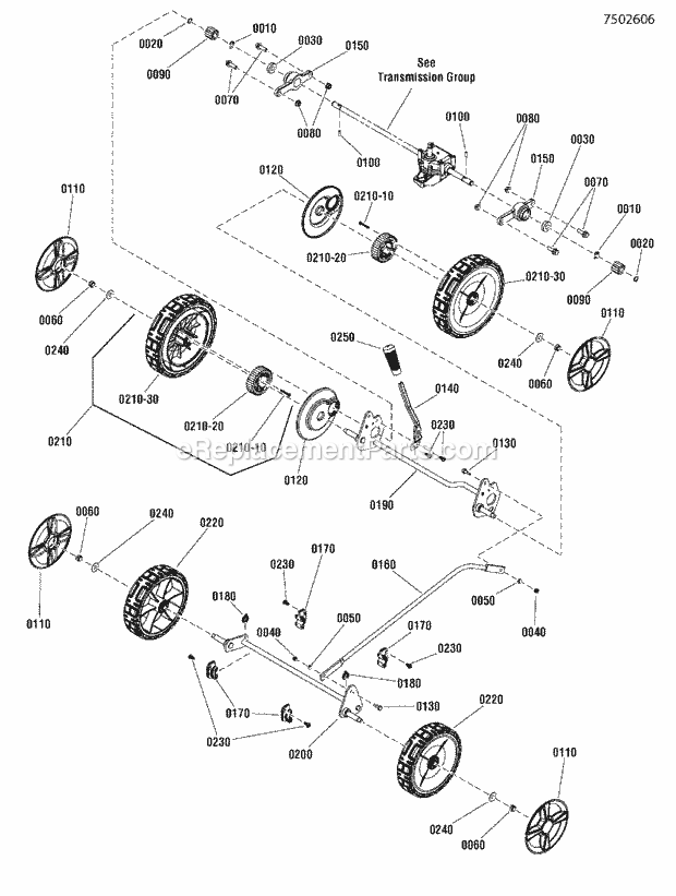 Snapper SPXV22725 Ropelled Manual Start Mower Wheels Group Single Point Hoc Diagram