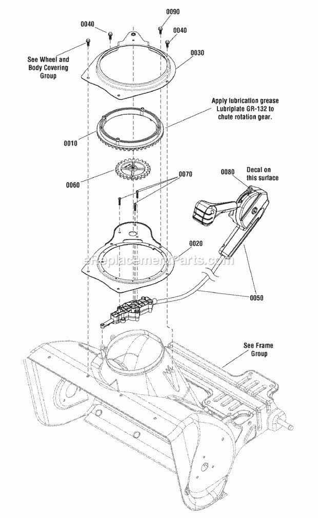 Snapper SS822EX Snowblower Chute Rotation Group - Remote Diagram