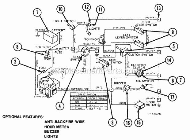 Snapper Z1251BV (80015) 12.5 Hp Chain Drive Ztr Series 1 Two-Lever Elect Components Diagram