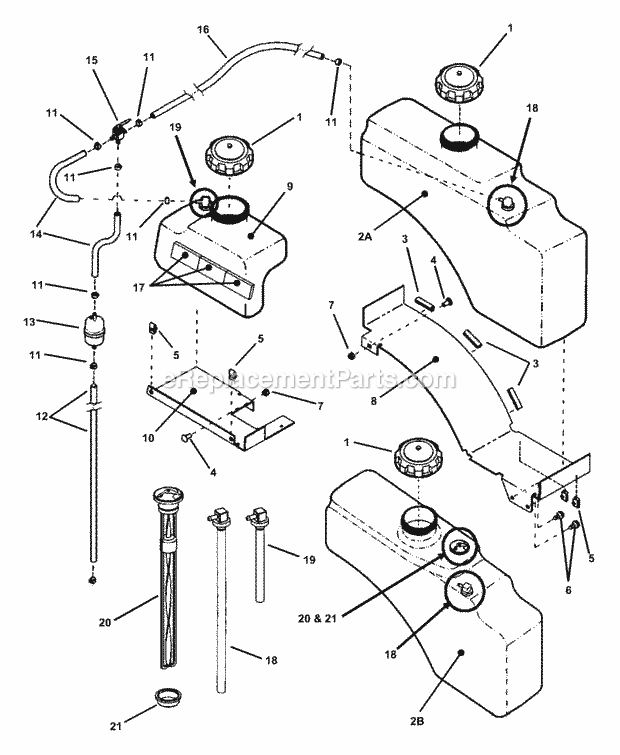 Snapper ZMT2500KH Rider Series 0 Fuel Tank Assembly Diagram