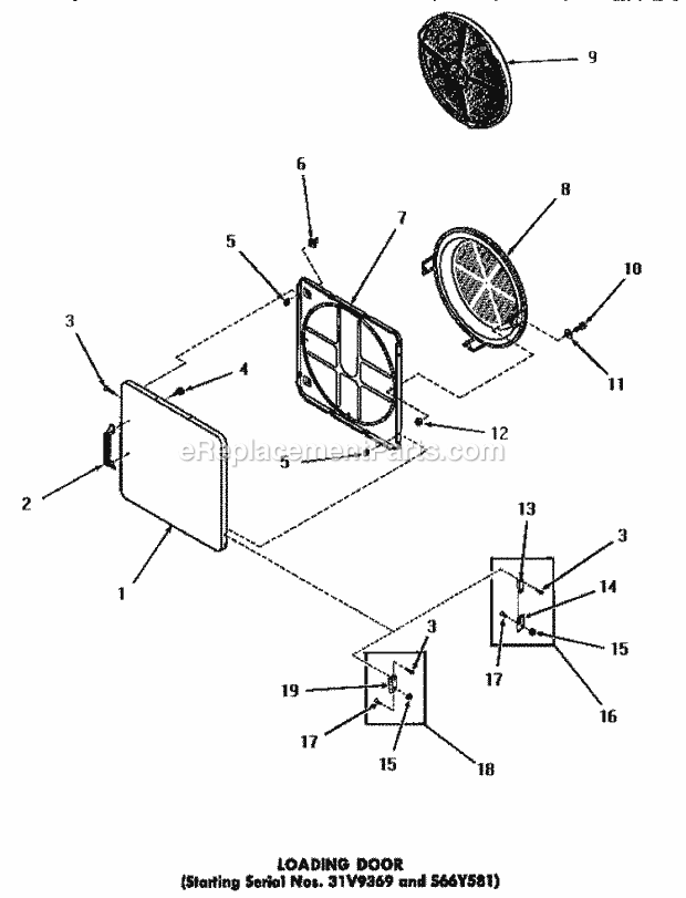 Speed Queen DG3300 Residential Domestic Dryer Loading Door Diagram