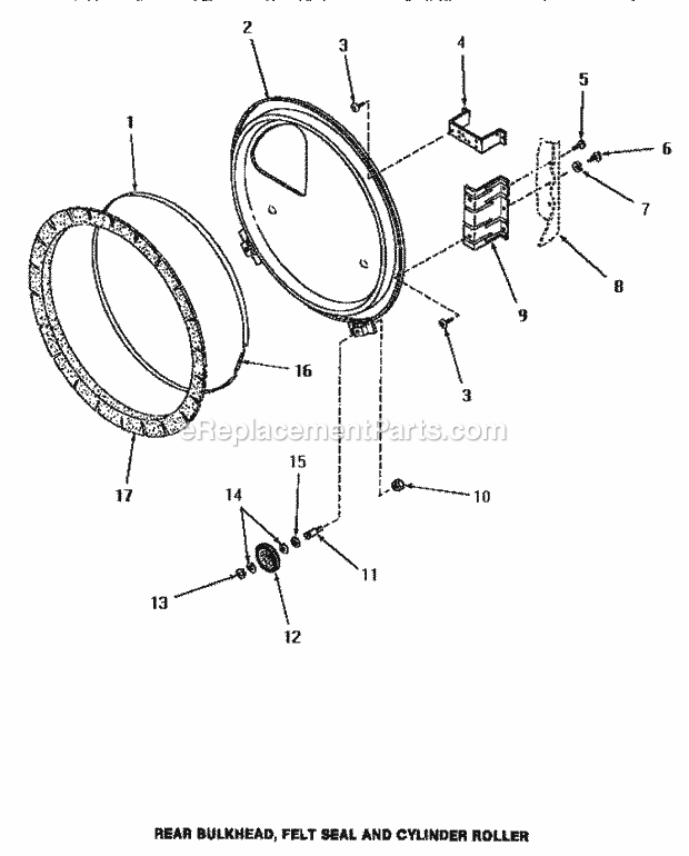 Speed Queen HG2260 Residential Home Laundry Dryer Rear Blkhd, Felt Seal & Cylinder Roller Diagram