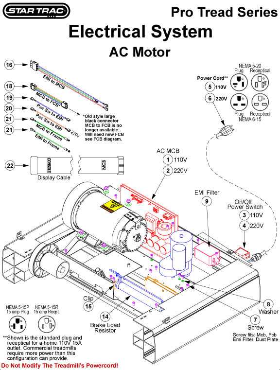 Star Trac TR6600 (9-6631-SUSAP0) Pro Treadmill Electrical System Ac Motor Diagram