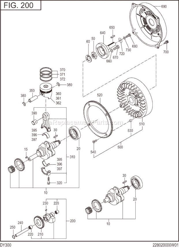 Subaru / Robin DY300BS0010 Engine Crankshaft,Piston Diagram