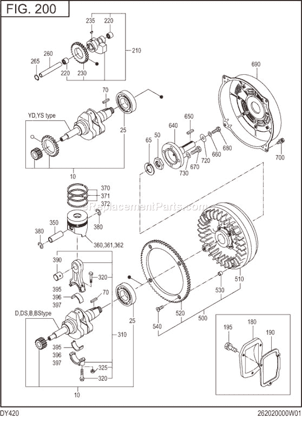 Subaru / Robin DY420DD8100 Engine Crankshaft,Piston Diagram