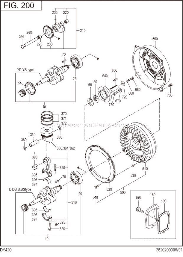 Subaru / Robin DY420DS1020 Engine Crankshaft,Piston Diagram