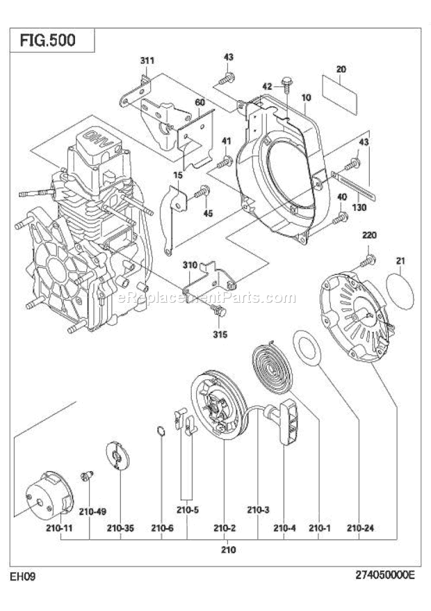 Subaru / Robin EH090D45020 Engine Cooling,Starting Grp Diagram