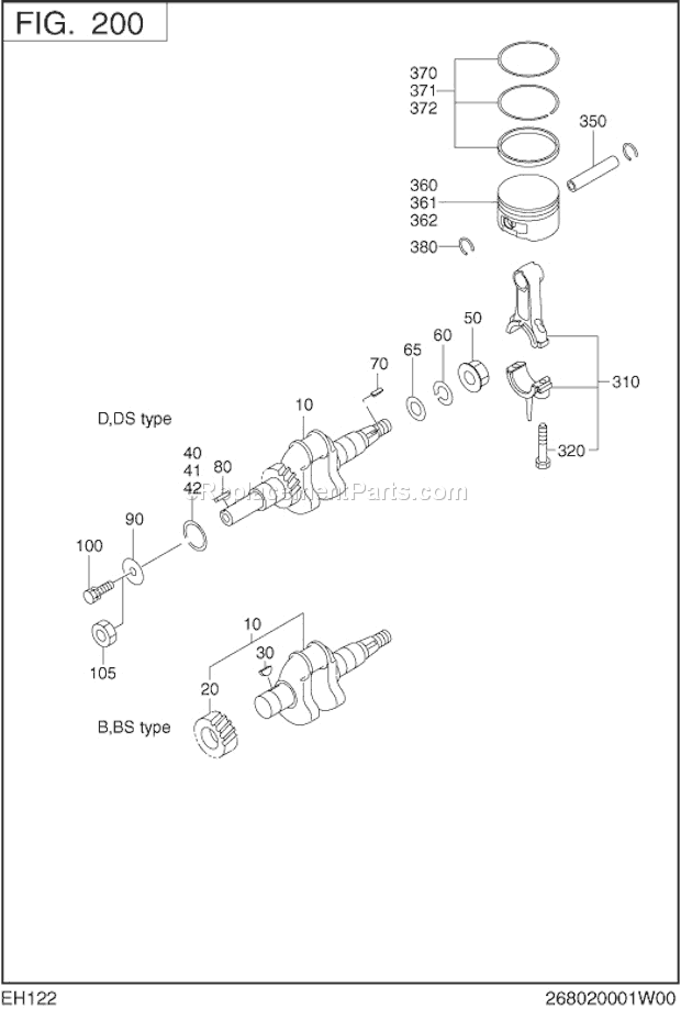 Subaru / Robin EH122B00050 Crankshaft,Piston Diagram