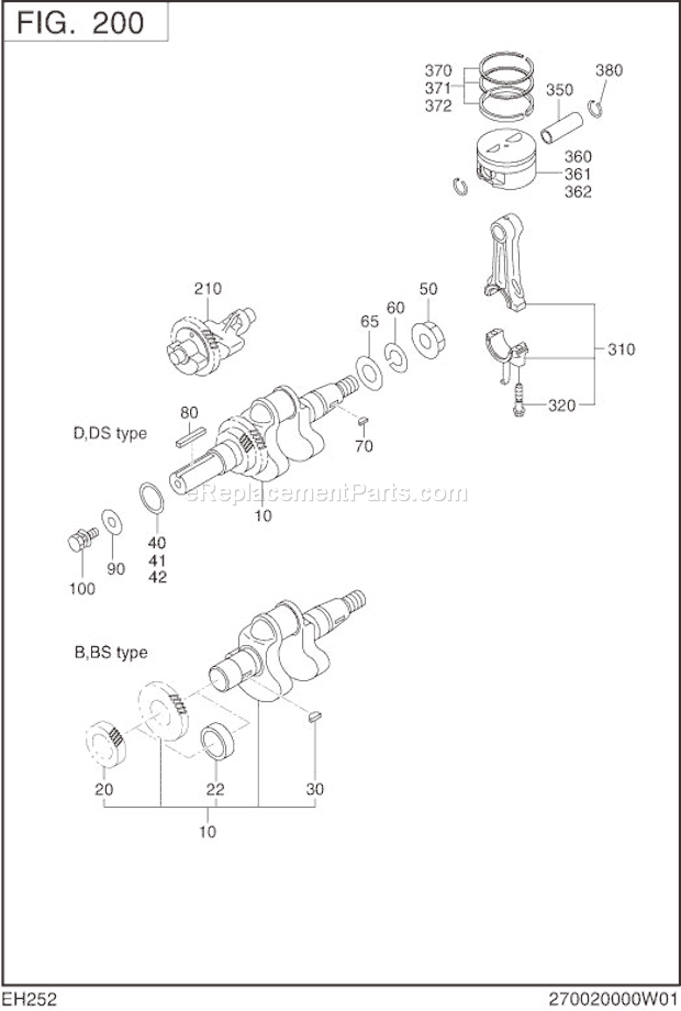 Subaru / Robin EH252B71280 Engine Crankshaft,Piston Diagram