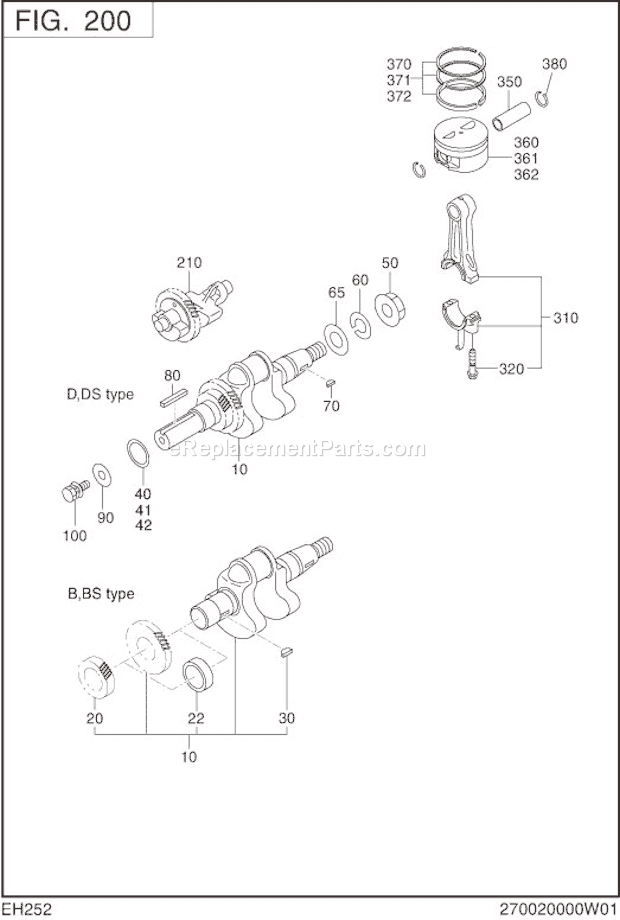 Subaru / Robin EH252B72140 Engine Crankshaft,Piston Diagram