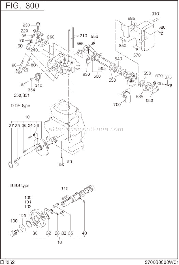 Subaru / Robin EH252BS0010 Engine Intake Exhaust Diagram