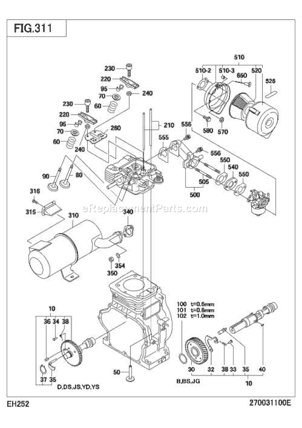 Subaru / Robin EH252D23100 Engine Intake Exhaust Diagram