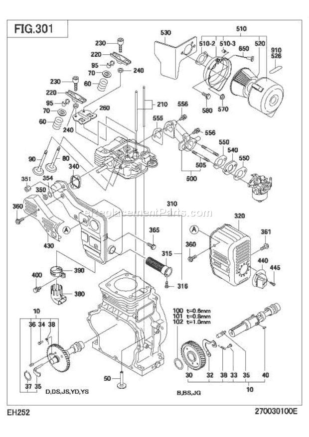 Subaru / Robin EH252YR0000 Engine Intake Exhaust Diagram