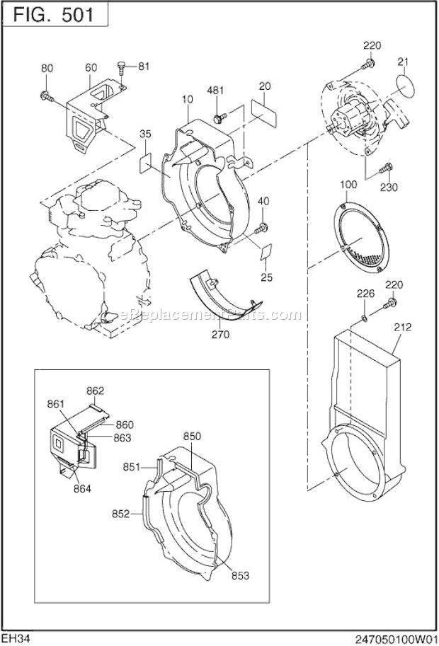 Subaru / Robin EH340D2316S Engine Cooling,Starting Diagram