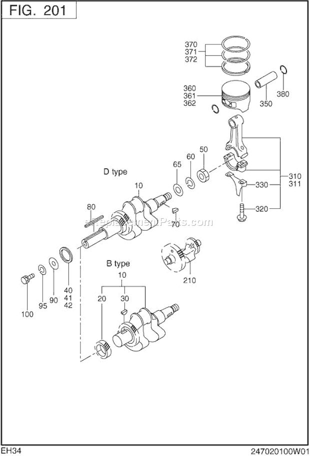 Subaru / Robin EH340DS7340 Engine Crankshaft,Piston Diagram