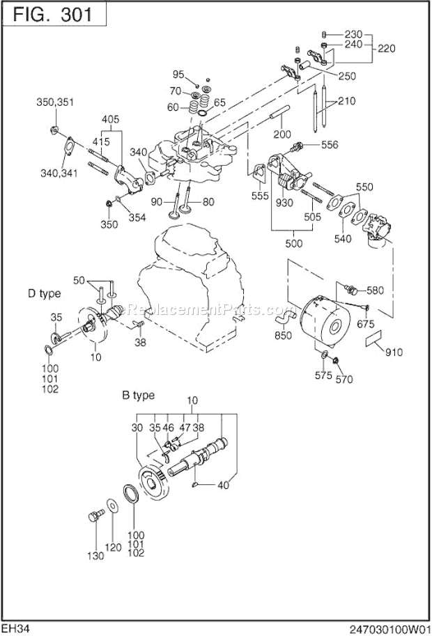 Subaru / Robin EH340YS0713 Engine Intake Exhaust Diagram