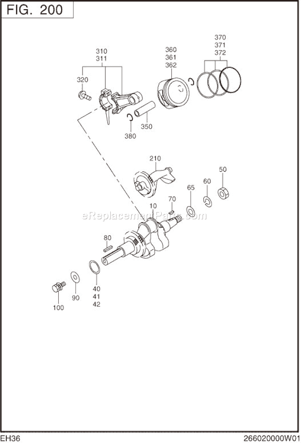 Subaru / Robin EH360D52040 Engine Crankshaft,Piston Diagram