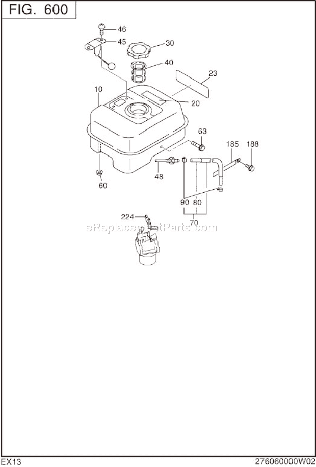 Subaru / Robin EX130D10040 Engine Fuel Lubricant Diagram