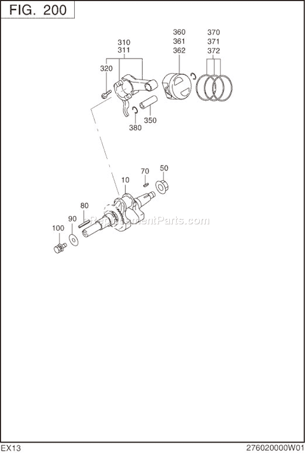 Subaru / Robin EX130D20180 Engine Crankshaft,Piston Diagram
